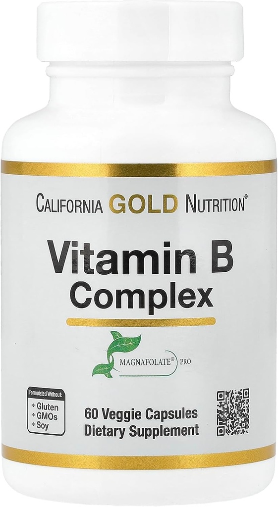 Kalifornia Gold Nutrition B-vitamiini Complex, Thiamin B1, Riboflaviini B2, Niacin B3, Pyridoksiini B6, Biotiini B7, Panthenic Acid B5 ja Pro Folate B9, Gluteeniton, 60 kasviskapselia