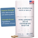 GLOW Anti Aging Supplement - Hyabest® Hyaluronic Acid, Phytoceramides, 5000 mcg Biotin, vitamin A, C, E, Zink - Hair Skin Nails Vitamins för kvinnor och män - Wrinkles & Skin Hydration - 60 kapslar