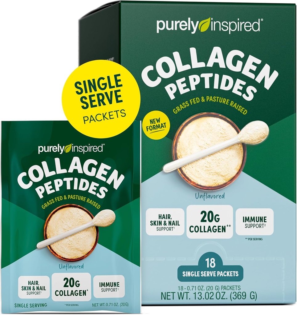 Puhtaasti inspiroitu Collagen Powder, 18 Single Serve Packets, Ei makua - 20g Collagen Peptides Protein Powder for Women & Men - Grass-Fed & Pasture Raised - Gluteeniton, Paleo & Keto- ystävä