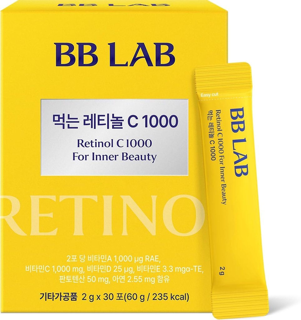 BB LAB Retinol C 1000, Powder Blend with C-vitamiini, Retinoli, E-vitamiini, B5 & Sinkki Radiantti iholle, Korea Inner Beauty Supplement for Terveellinen iho
