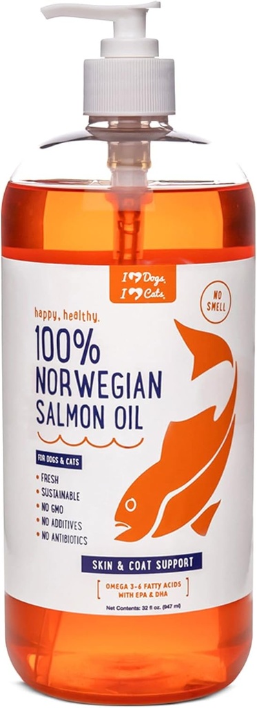 iHeartDogs Salmon Oil koirille ja kissoille - ravitseva iho & takki Omega 3 Fish Oil for Dogs Tukee Allergia & kutina Relief, Heart Health ja yhteinen terveys - 32 oz