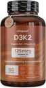 D3K2 D3 K2 yhdistää K-vitamiinin ja D-vitamiinin kalsiumin ja bioperiinin. D3 ja K2 lisäravinteet Terveet luut, sydän ja lihakset 180 kapselia