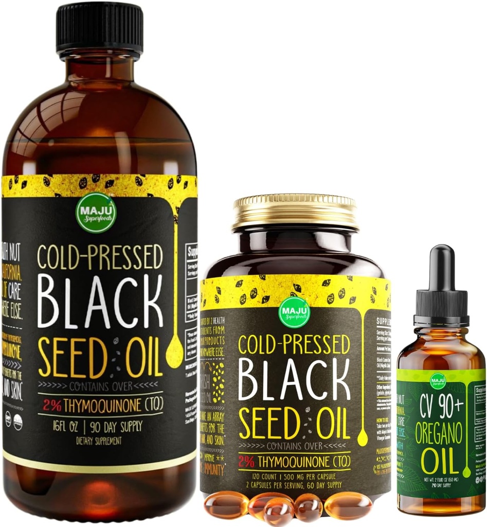 Maju Superfoods Large Black Seed Oil och Oregano Bundle
