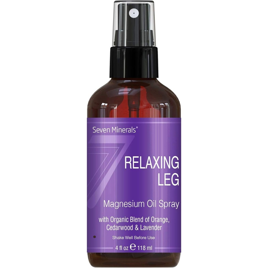 Seven Minerals Rentouttava Leg Magnesium Spray, Tehokas sekoitus Essential Oils (Orange, Cedarwood, & Lavender), että Vaaleat jalat luonnollisesti. 4 fl oz,