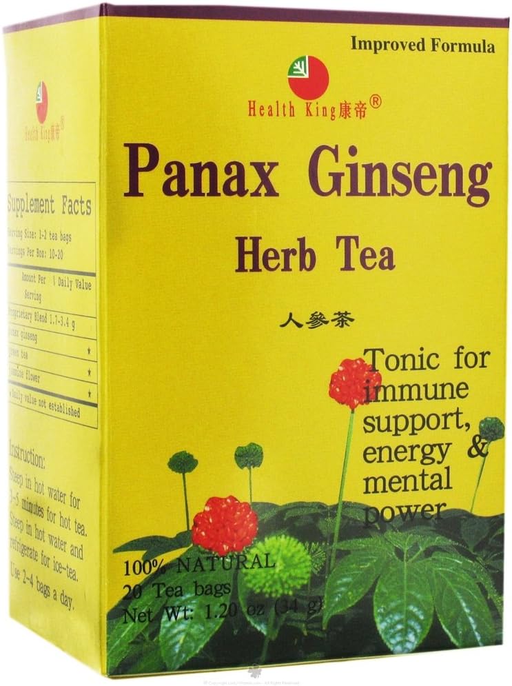 Terveys Kuningas Panax Ginseng Herb Tea, Teepussit, 20-Count Box (pakkaus 4)
