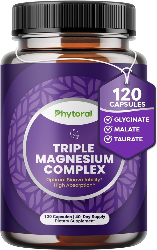 Erittäin potent Magnesium Complex Kapselit - Triple Magnesium Blend Taurate Glycinate ja Malate - 400 mg lisäravinteet Rentoutuminen & yleinen hyvinvointi Ei-GMO Vegaani 120 kapselia