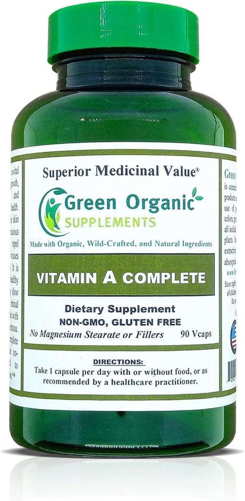 Vihreät orgaaniset lisäravinteet A-vitamiini, Retinyylipalmitaatti, 90 VCaps, 15000 IU, käsin valmistettu, ei-GMO:ton, & Gluteeniton (pakkaus 1)