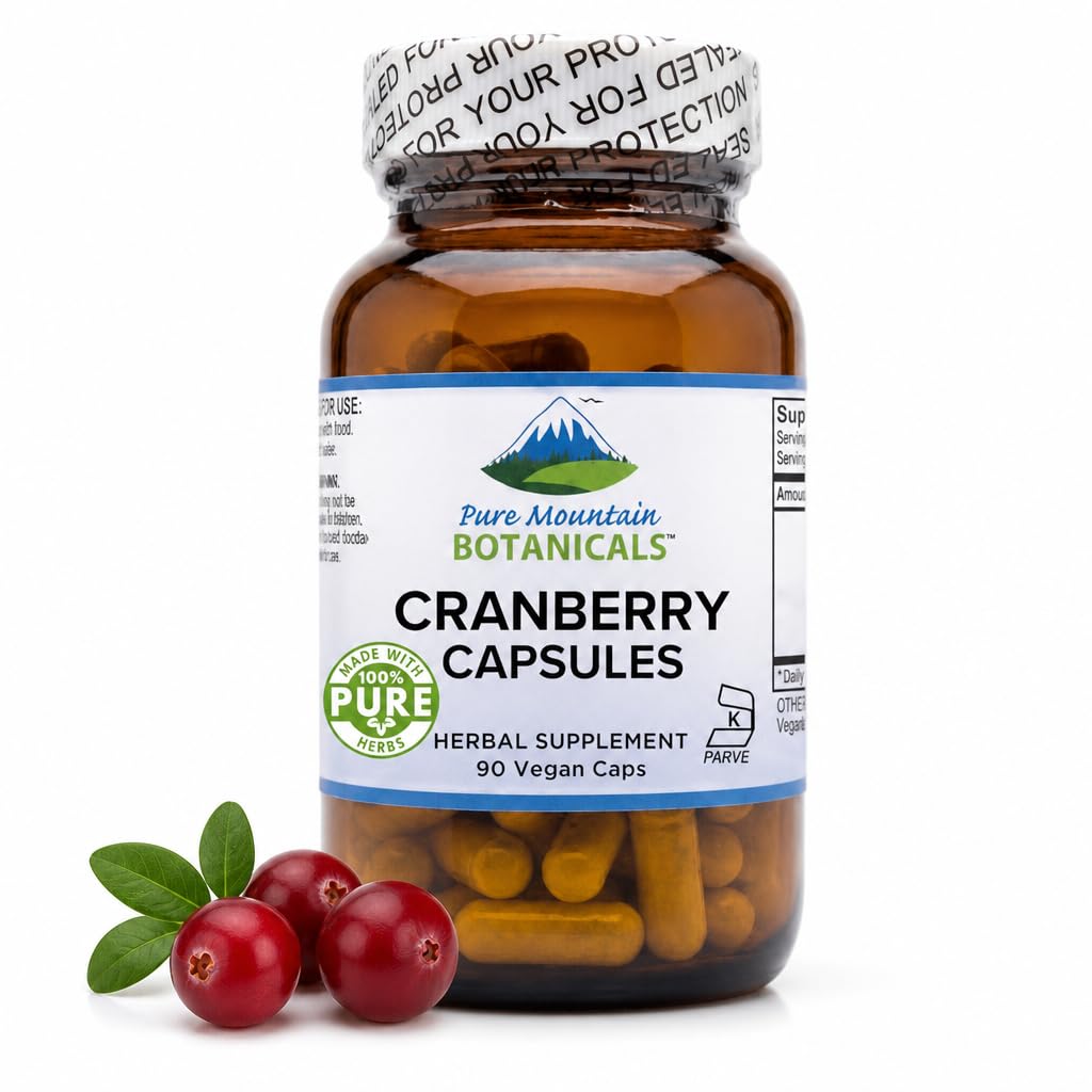 Pure Mountain Botanicals Cranberry Pills Kosher Vegan Capsules med 400mg Cranberry Concentrate Extract Supplement