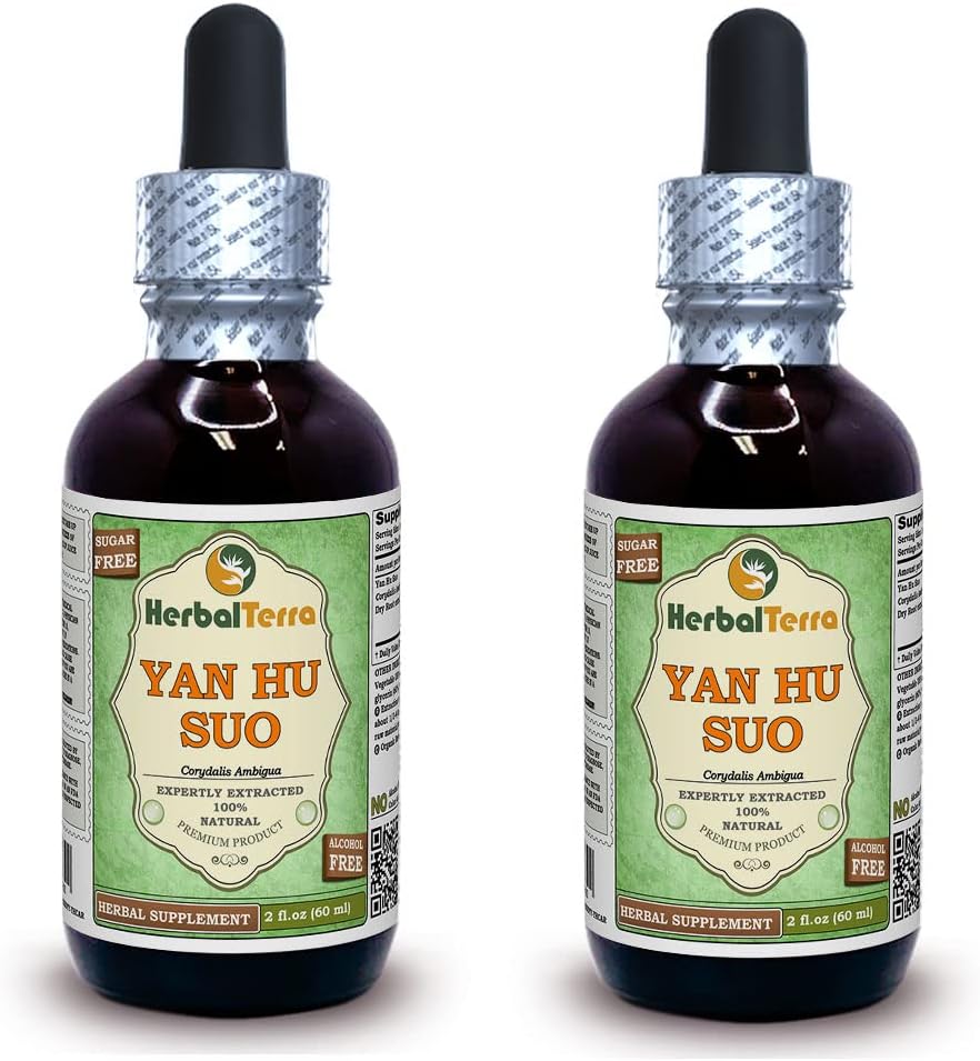Yan Hu SUO (Cordalis Ambigua) Glyceriitti, kuivatut juuria alkoholiton nesteuute (Brandin nimi: HerbalTerra, ylpeästi valmistettu Yhdysvalloissa) 2x2 fl.oz (2x60 ml)