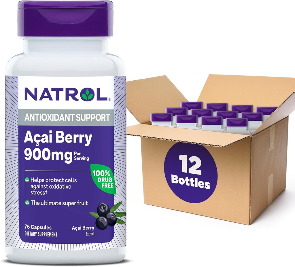 Natrol Acai Berry, ravintolisä, antioksidanttisuoja ja puolustus, Perimmäinen Super Fruit, 900 mg kasviskapselit, 75