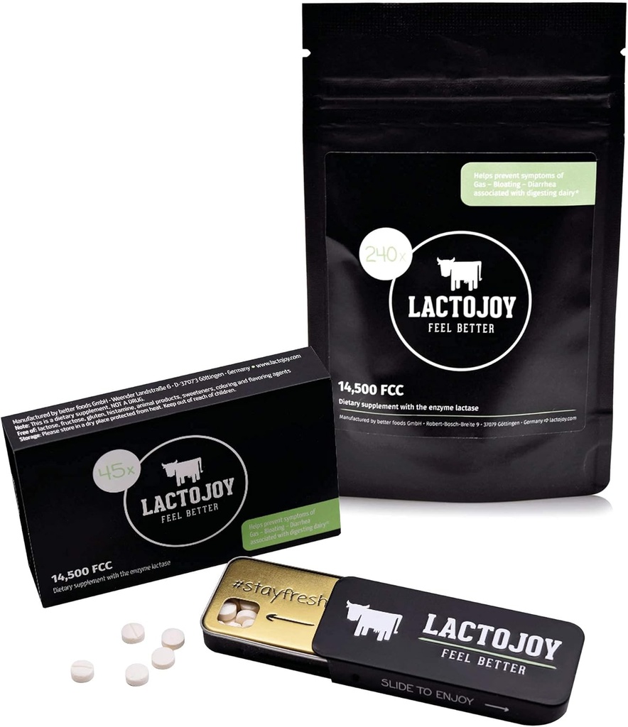 LactoJoy Lactase pillereitä Bundle 45 kpl. ja Refill Pack I Tehokas laktaasi Entsyymit Laktoosi-intoleranssi I Ultra Pure laktaasi parantaa Digestio I Ei Piidioksidia, Ei Keinotekoisia makuja