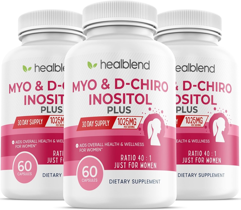 Myo & D-Chiro Inositol Plus täydennysosa Blend, Hormonaalinen tasapaino, terve ovulaatio & yleinen hyvinvointi tuki naisille, hedelmällisyys ja raskauden terveys (3 pakkaus)