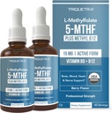 L Methyl Folate 15mg Plus Methyl B12 Cofactor - Organic, Berry Flavor, Professional Strength, Liquid Sublingual, Active 5-MTHF Form - Stöder Mood, Homocysteine Methylation, Cognition (1oz -2 Pack)