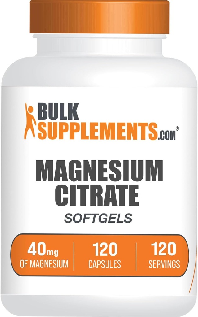 BulkSupplements.com Magnesium Sitraatti Softgels - Magnesium Supplement, Magnesiumsitraatti Supplement - Gluteeniton, 1 Softgel per Serving (40 mg magnesiumia), 120 Count (Pakkaus 1)