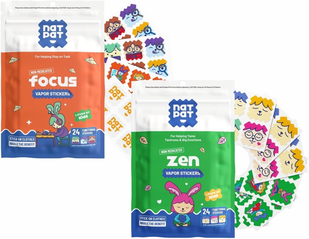 NATPAT FocusPatch (1 pakkaus) ja ZenPatch (1 pakkaus) Bundle - 24 Focus Enhanceing Stickers ja 24 Rauhoittavaa Stickers - Chemical Free, Natural Relief for Focus and Mood Support