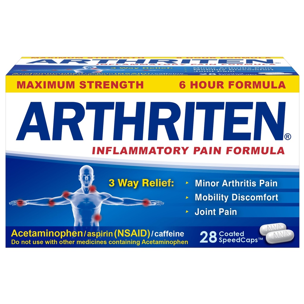 Tulehduksellinen kipu Formula Caplets 3 Aktiivisia ainesosia: Aspiriini, Asetaminofeeni & kofeiini, Valkoinen, 28 Luku (Pack of 1)