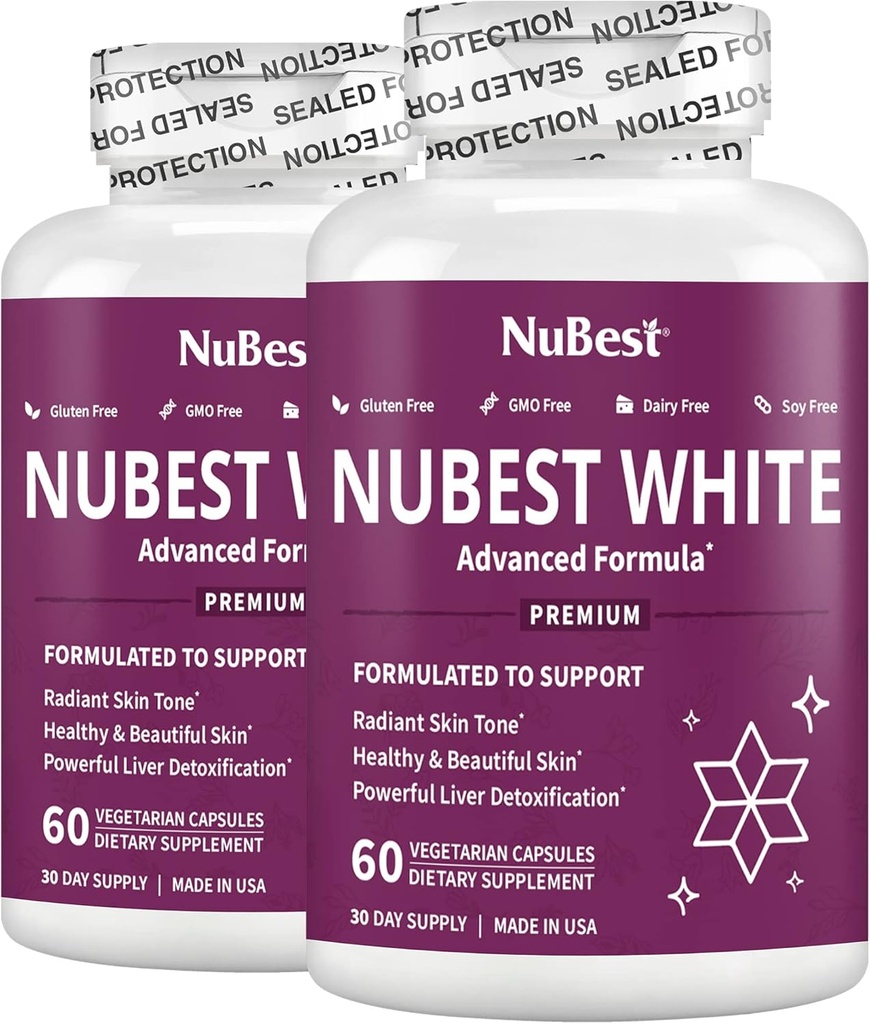 NuBest White - ihon valkaisuun täydennysosa, täydennysosa anti ikääntyminen glutationi, C-vitamiini, E-vitamiini, B2, Milk Thistle Extract, vihreä teeuute vaalentamiseen ja kirkastamiseen .