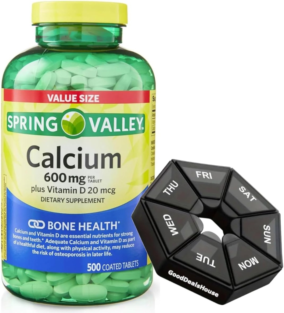 Kevät - Valley Calcium 600 mg + D-vitamiini 20 mikrog - 500 Count Weekly Pill Organizer GoodDealsHouse - Bone Health Ruokavalion lisätabletit