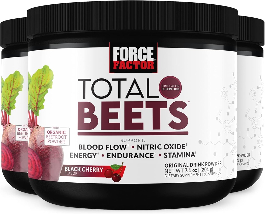 FORCE FACTOR yhteensä Beets Superfood Beet Root Powder 3-pakkaus, nitraatit tukemaan verenkiertoa, veren virtaus, typpioksidi, energia, Endurance, kestävyys, kestävyys, sydän- ja verisuonitautien terveys täydentää, 90 Servings