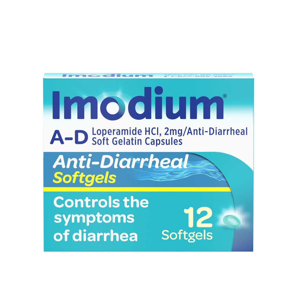 Imodium A-D ripuli Relief Softgels kanssa Loperamidi HCl, Ripulilääke auttaa hallitsemaan oireita ripulin vuoksi akuutti, matkailijan ripuli, HSA/FSA Oikaistu, 12 t