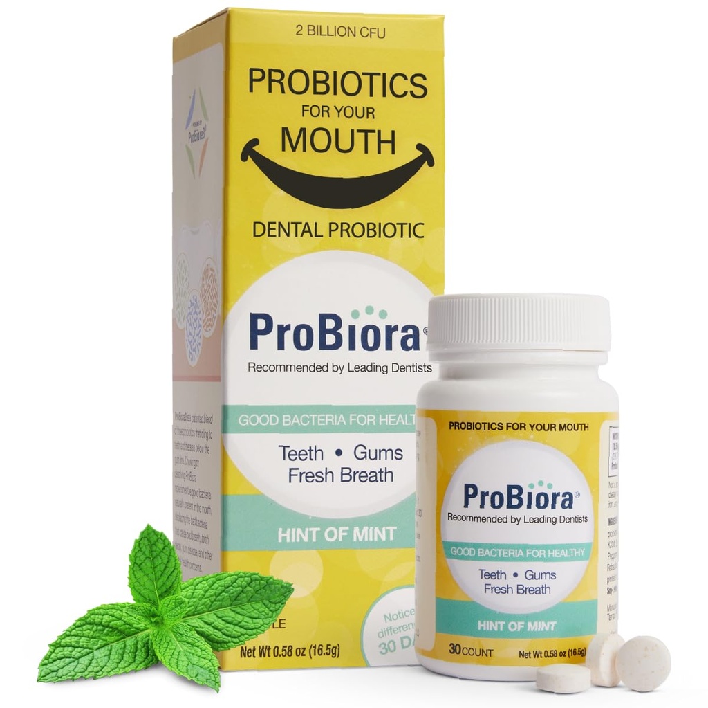ProBiora Oral Probiotics for Teeth and Gums | Dental Probiotics for Improved Oral Health | Bad Breath Treatment for Adults | ProBiora3 Patented Probiotic Blend | Tandblekning | 30 Mint tabletter