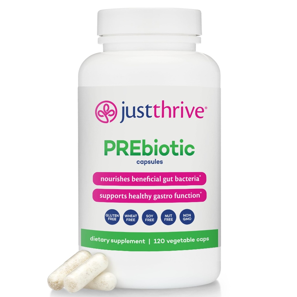 Just Thrive Prebiootit kapselit - Prebiootti Blend Gut Health ja Immuuneja tukea, 120 Caps