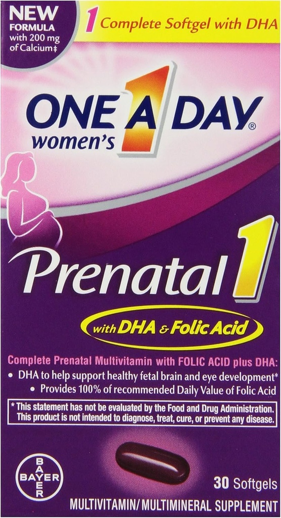 Yksi A-päivä Naisten prenataali 1 monivitamiini, täydentää ennen, aikana ja raskauden jälkeen, mukaan lukien vitamiinit A, C, D, E, B6, B12, ja Omega-3 DHA, 30