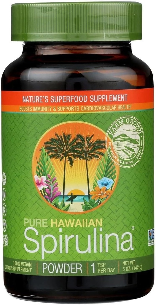 Pure Hawaiian Spirulina Powder Natural Premium Spirulina alkaen Havaiji Vegan, ei-GMO, Immuniteettituki - Superfood Supplement & Natural Multivitamiini, 5 Ounce