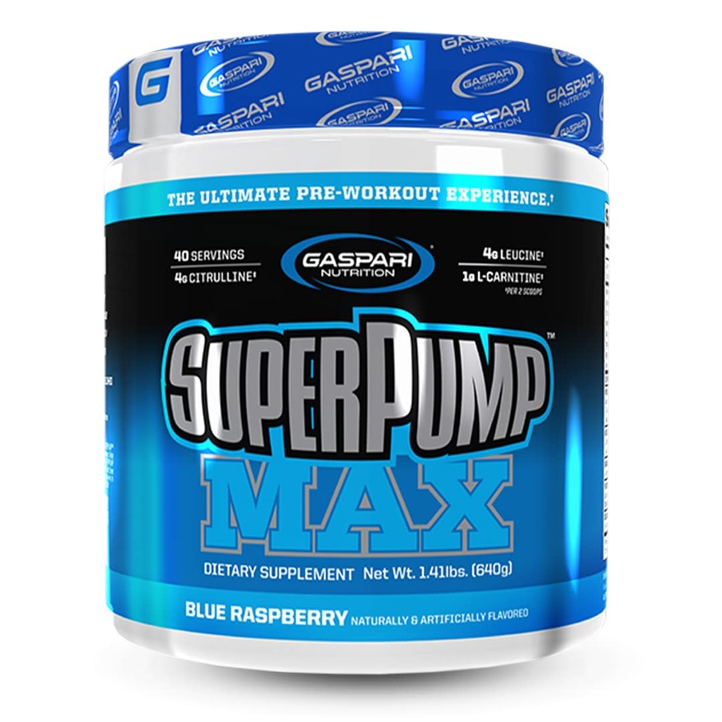 Gaspari Nutrition SuperPump MAX, The Ultimate Pre Workout Powder, Sustained Energy Preworkout, Nitric Oxide Booster, Muscle Growth, Recovery & Replenishes Electrolytes (40 Servering, Blue Raspberry Ice)