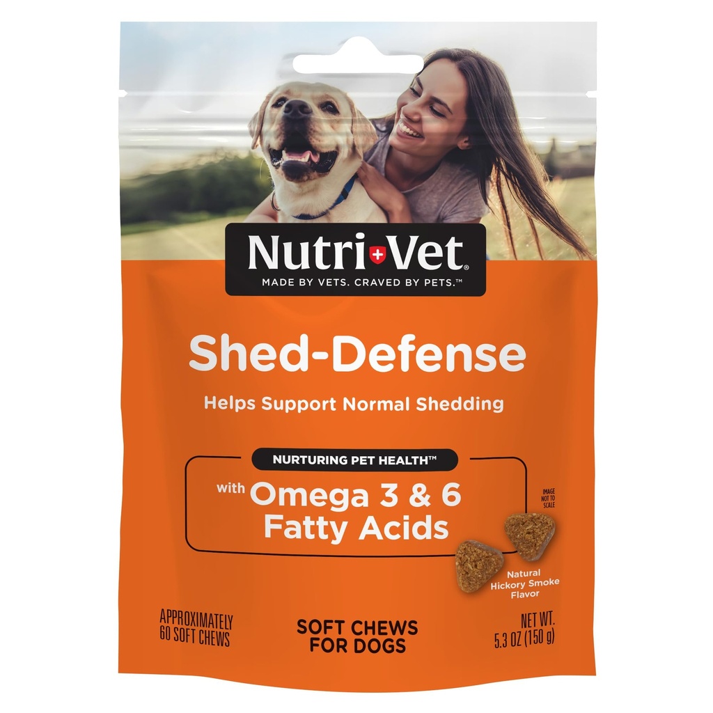Nutri-Vet Shed Defense Soft Chews for Dogs, ihon ja turkin täydentää koirille, Omega 3 Fish Oil, kuiva ja kutiava ihon helpotus hoito, pentu Essentials, 60 pehmeää purukumia