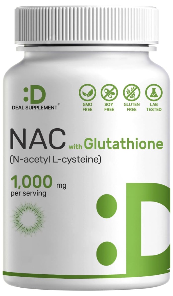 DEAL lisäravinteen NAC-lisä (N-Asetyylikysteiini) 1000 mg per tarjoilu pienennetty glutationi, 240 kapselia 
