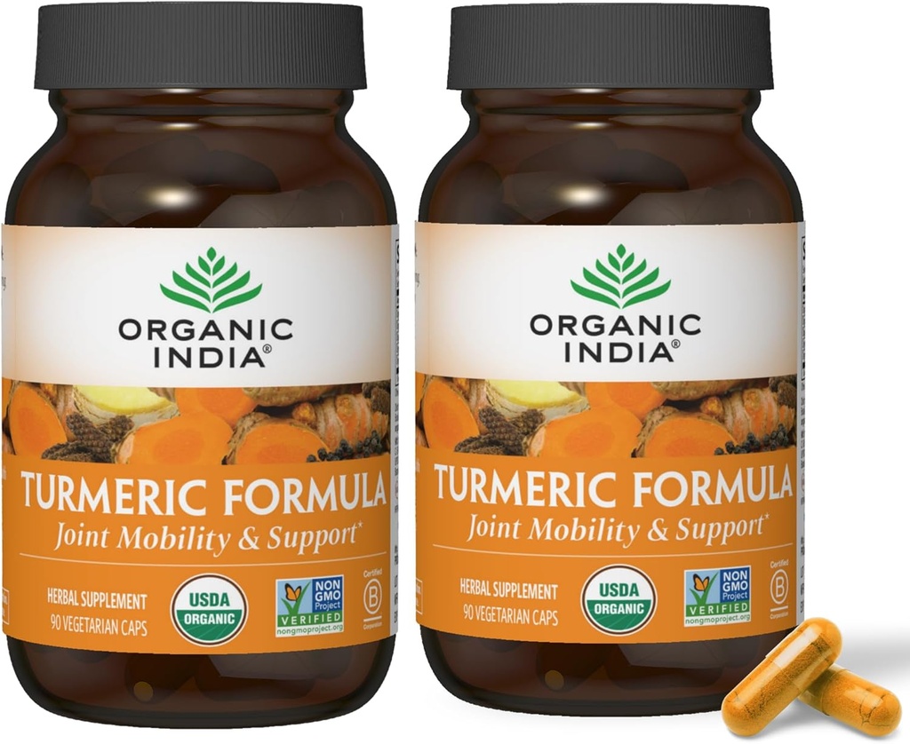 ORGAANINEN INDIA Turmeeric Curcumin with Black Pepper - Herbal Supplement, Joint Support & Immunomy System Support, Koko juuri Supplement, Trikatu, USDA Certified Organic - 180 kapselia