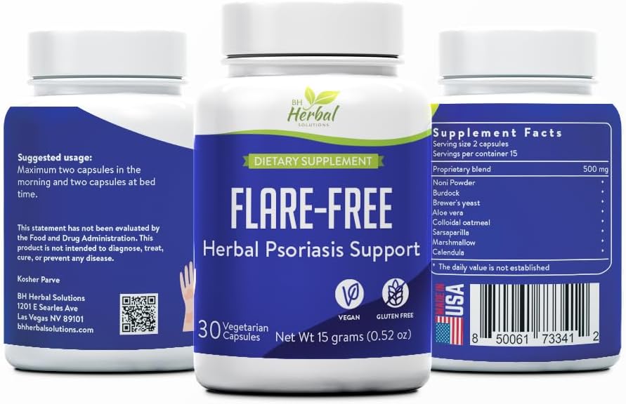 FlareFree Psoriasis Support Supplement - Kasviperäisten Formula ihon terveys & Mukavuus - Luonnollinen tuki ihon hyvinvointi