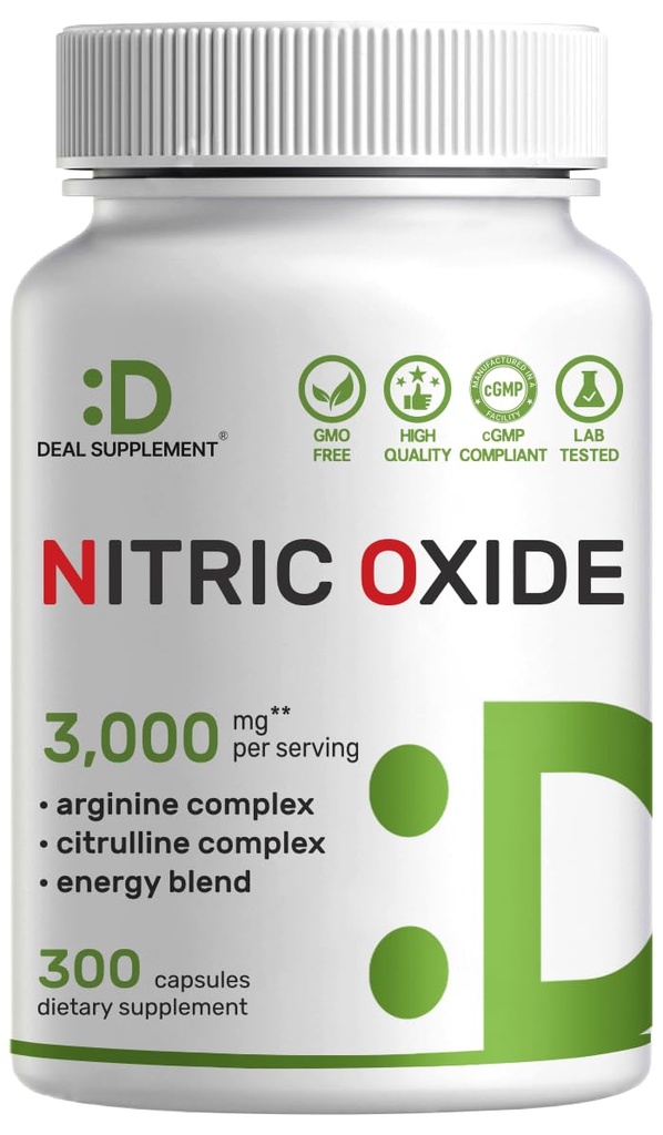 Nitric Oxide Booster 3.000mg Per Servering, 300 kapslar - 12 i 1 Nitric Oxide Supplement - Arginine & Citrulline Komplex med energi Blend - Marshmallow Root - främjar näringsflöde till Muscles & Heart