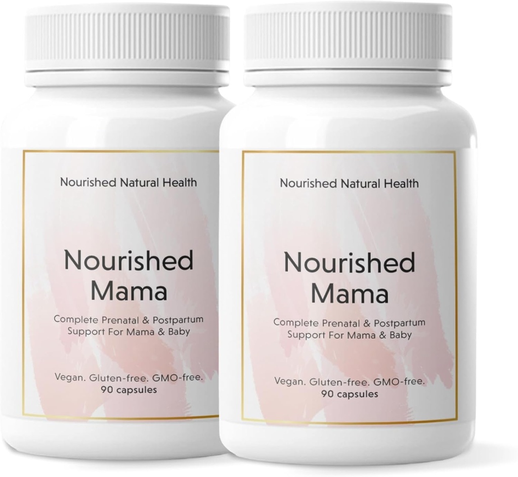 Nourished Mama Prenatal Multi Vitamin - Vegan Multivitamin för Preconception, Graviditet, Postpartum och Amningsstöd - Järnfri med Methylated Folate & High Dose Choline - 180 kapslar