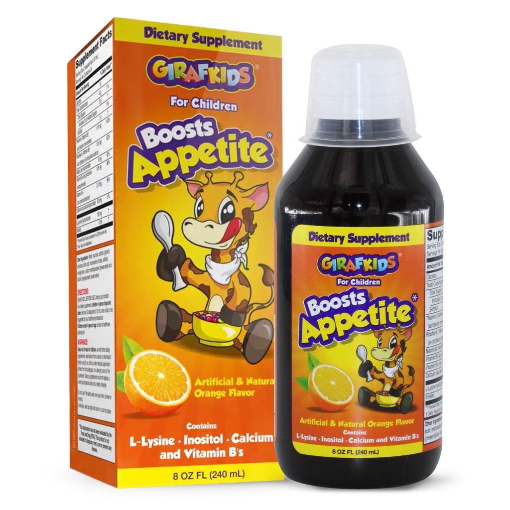 GirafKids ruokahalu Booster Syrup lapsille ikä 4+, 8 Fl Oz - Vitamiinit lapsille, Orange Flavor - edistää terveellistä ruokahalua ja energiaa