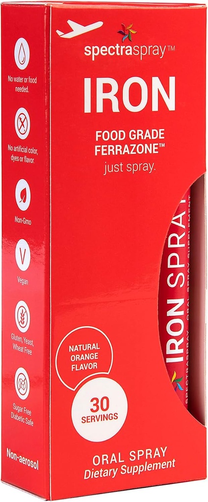 SpectraSpray Iron Daily Supplement, 3 mg per servering - Oral Spray Essential Mineral Iron, 30 Day Supply per Spray, Vegan Gluten Free & inga GMO
