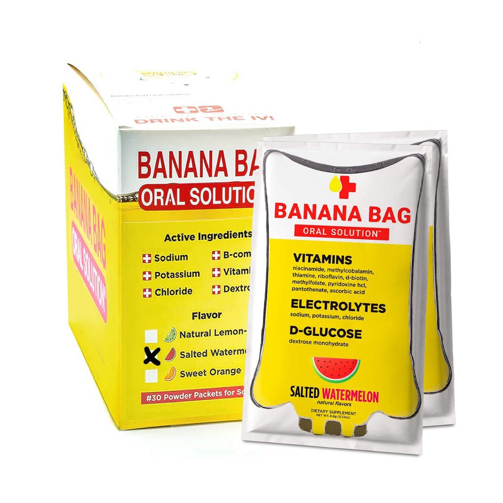 Banana Bag Oral Solution Packets  Kätevä, helppo sekoittaa, ja täydellinen päivittäiseen käyttöön.