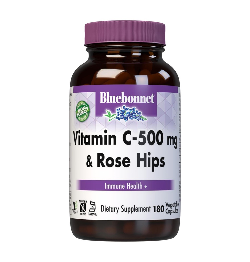 BlueBonnet C-vitamiini 500 mg Plus Rosehips Vihanneskapselit, 180
