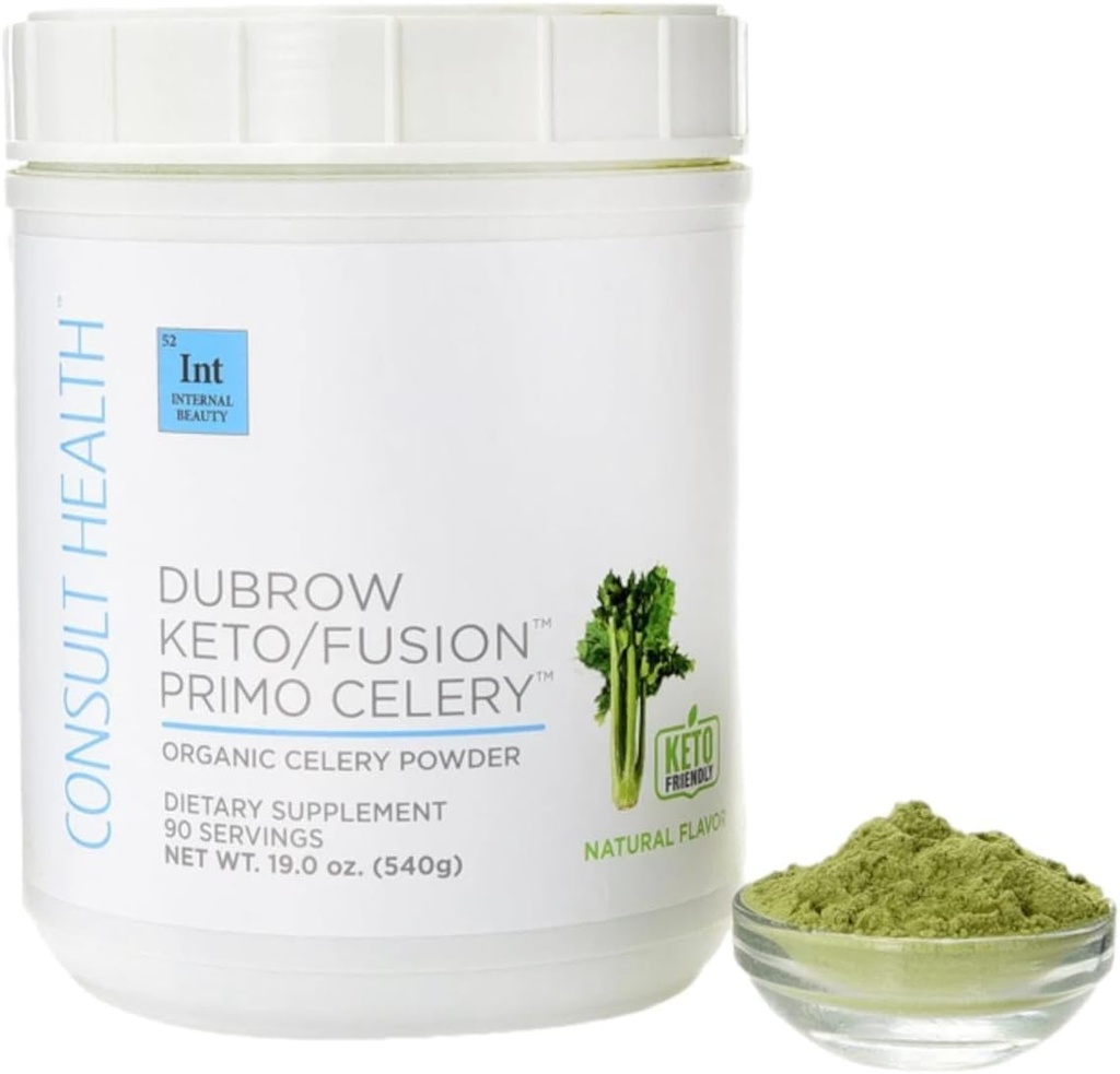 Consult Health Primo Celery Instant Juice Drink Mix Powder för Gut Health Certified Organic - Non GMO - Stöder Hälsosam Digestion - Detoxes & Hydrates - Keto / Fusion Friendly - 19.0 oz