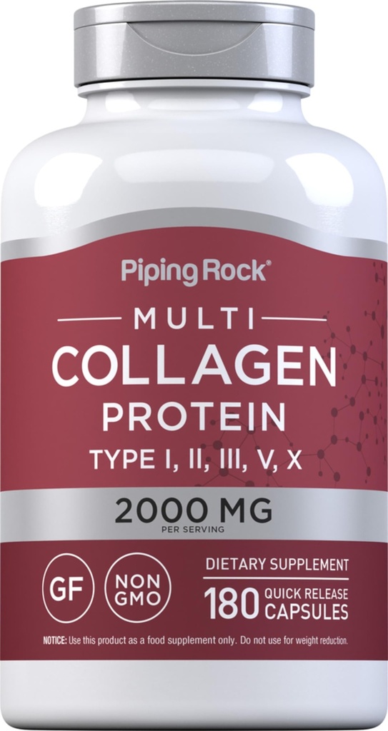 Piping Rock Multi Collagen Protein Capsules . 180 Count. 2000mg.