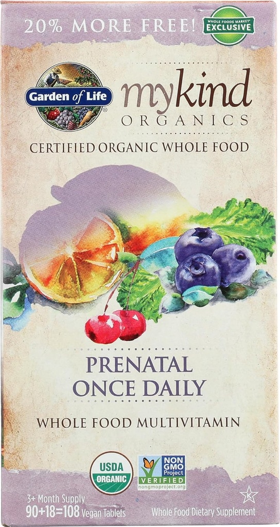 Garden of Life Organic Mykind Prenatal en gång dagligen, 108 CT