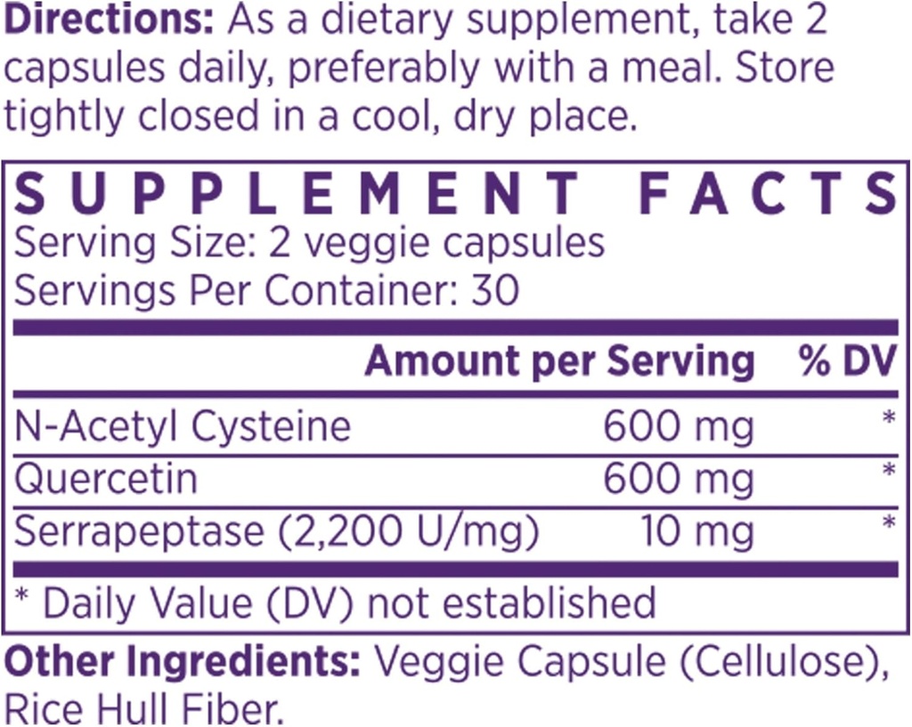 NAOMI NAC 600 mg Quercetin-valmisteen kanssa Immuuneja ja hengitysteitä, normaalia hengitystä, nenän ja silmien mukavuutta, sinus- ja hengitystoimintoja, 60 kapselia