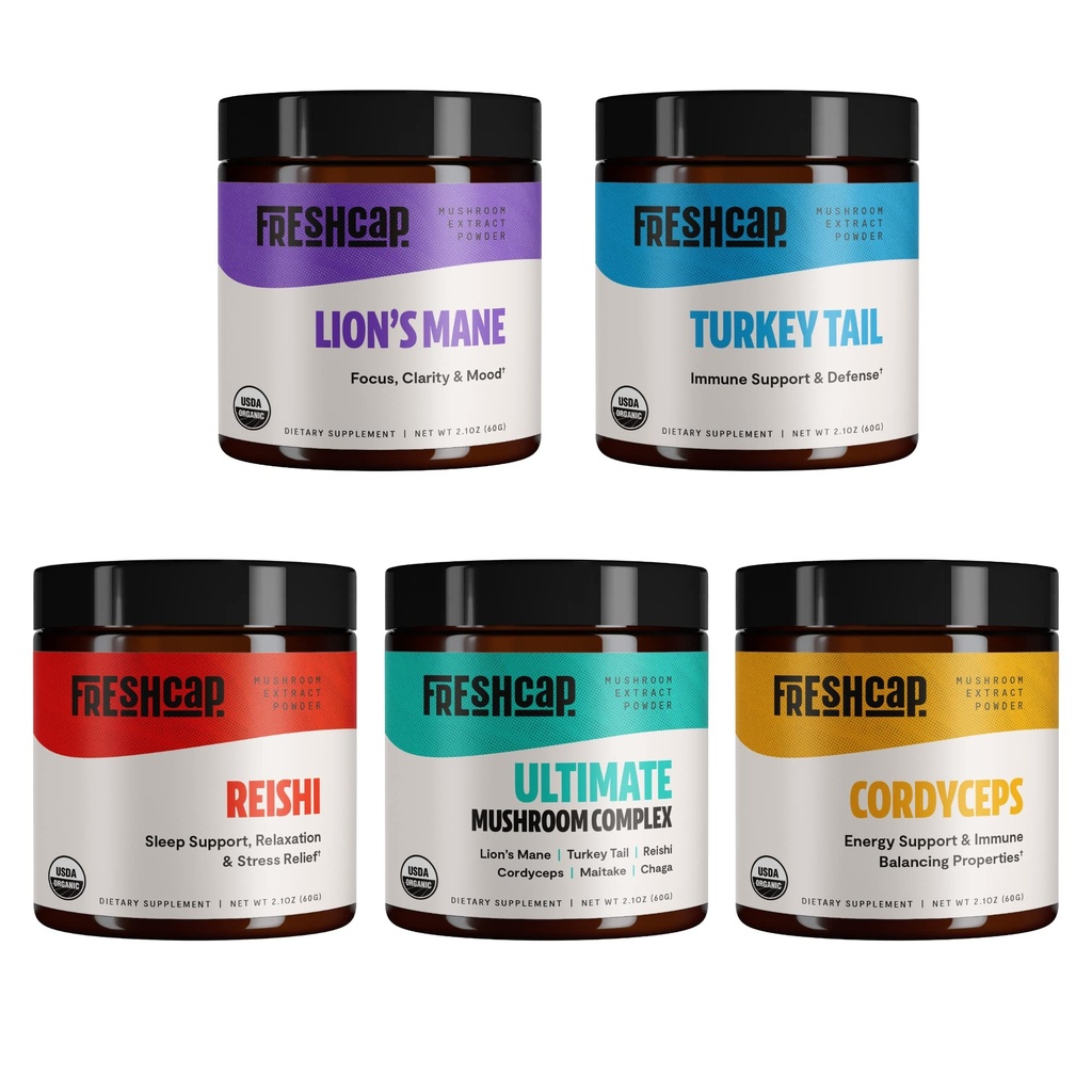 FreshCap Sienet Ultimate Sieni Starter Kit (Kordyceps, Leijonan Mane, Turkki Tail, Reishi ja Ultimate Sieni Complex) 60 Tarjoilut
