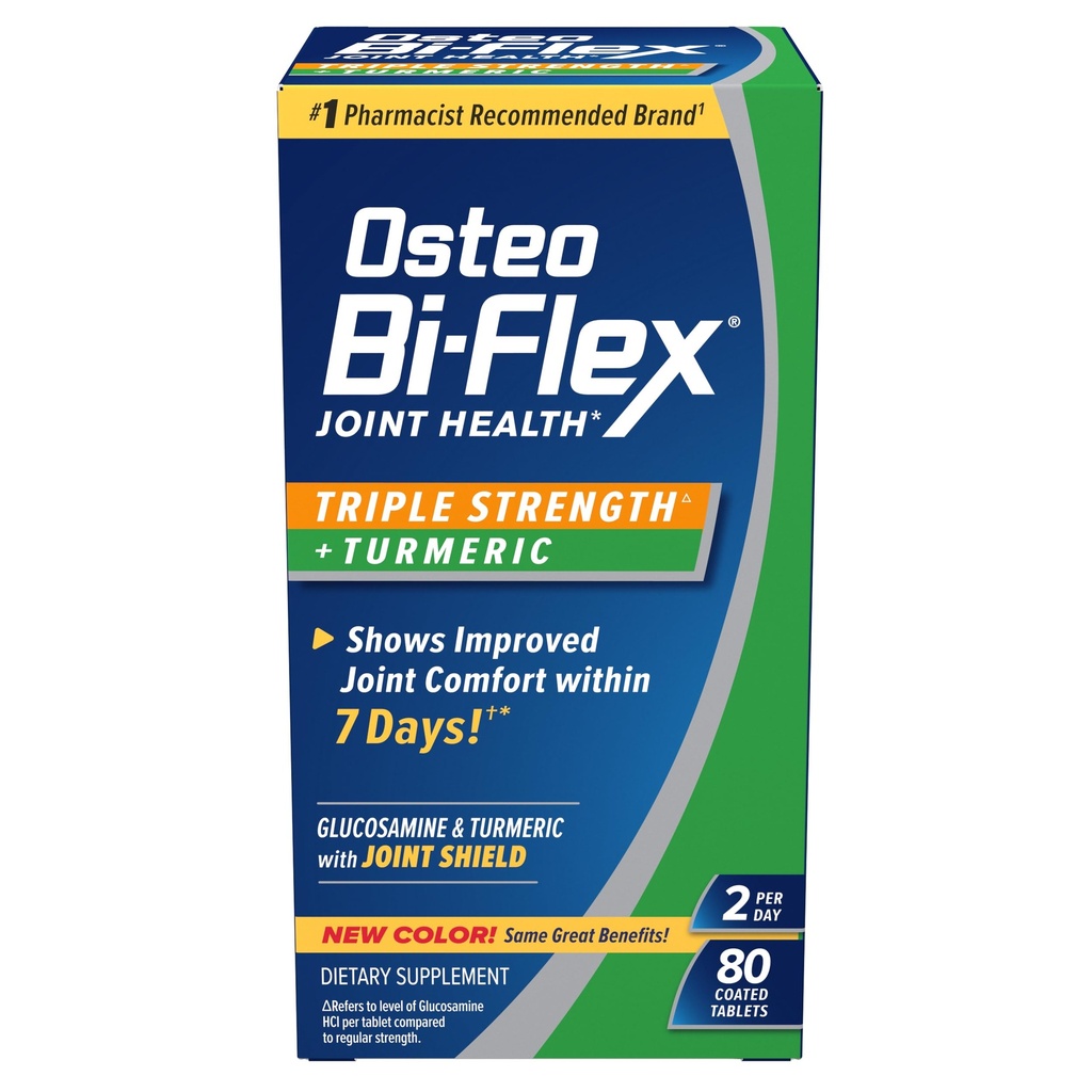 Osteo Bi-Flex Glukosamiini Triple Strength Plus Turmeerinen täydentää Curcumin yhteisen tuen ja valikoiman liike, 40 päivän tarjonta, 80 päällystettyä tablettia, Yhteinen terveys ravitsemus täydentää