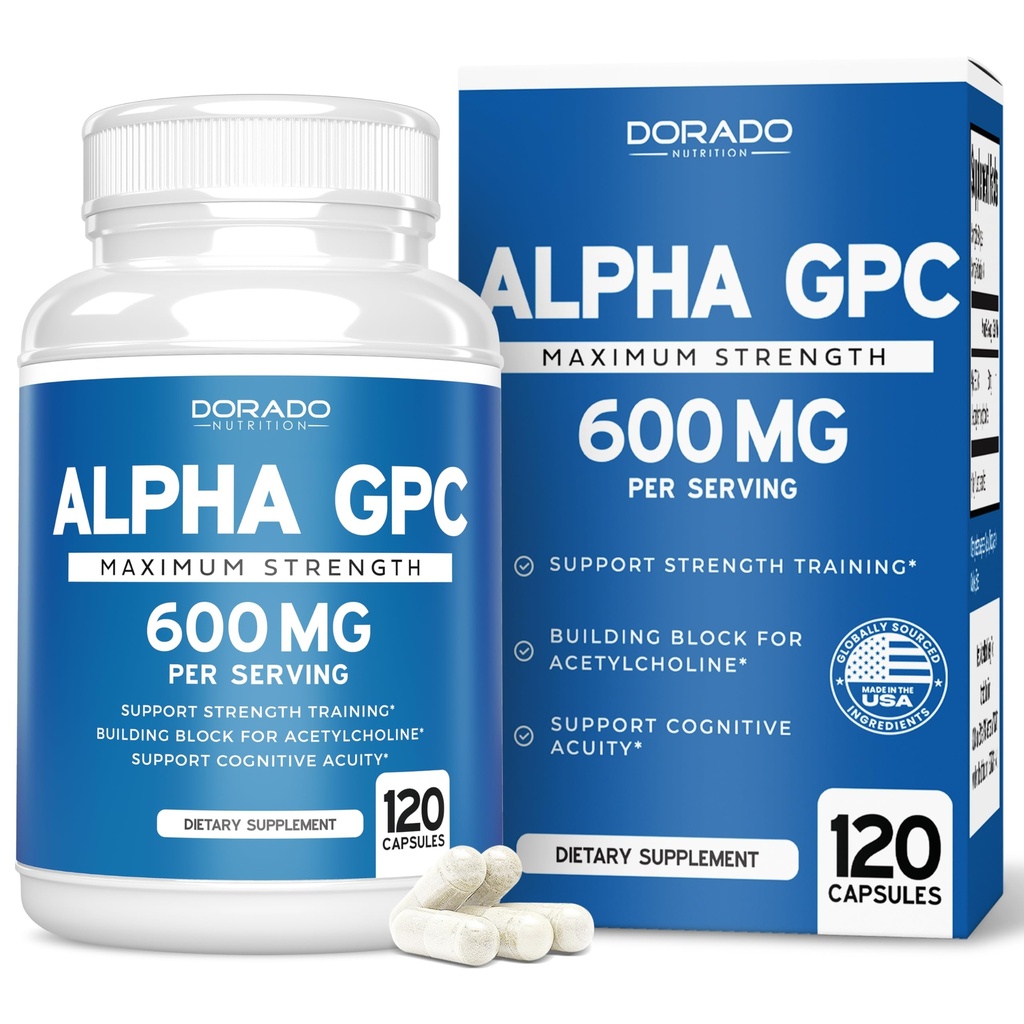 Alpha GPC-kolinkapslar - 120 greve, 600 mg portioner (Brain Support Aid som stöder fokus, minne, motivation och energi (Tredje part som testats, Vegan Safe Made i USA) Brain Support Supplement