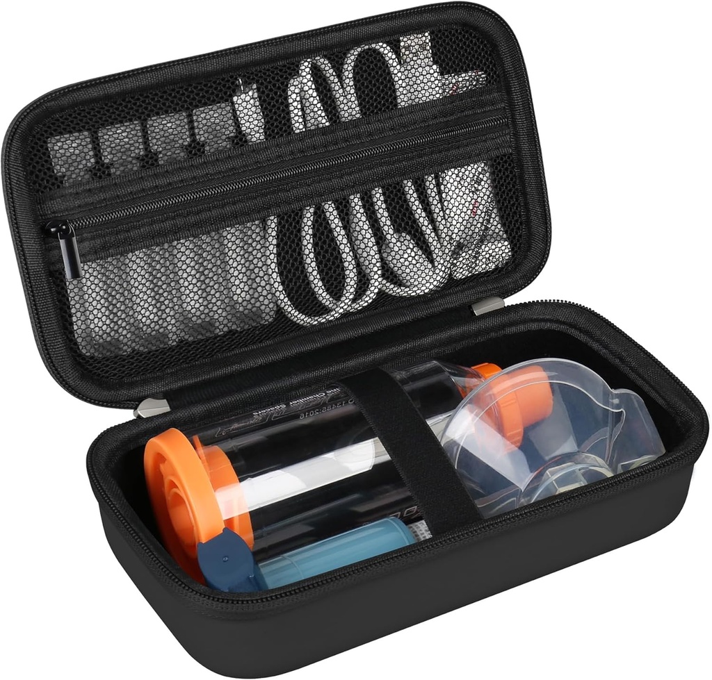 Hårt fall för astma inhalator, handhållen Spacer för barn och vuxna, masker, Inhaler Holder Asthma Travel Bag Carrying Organizer med Mesh Pocket passar Medication och tillbehör, svart