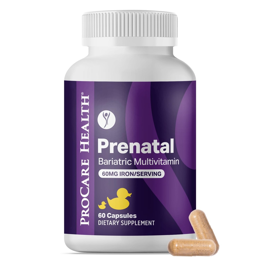 ProCare Health Prenataalinen bariatrinen monivitamiini, jossa on rautaa (60 Helppo niellä kapseleita)