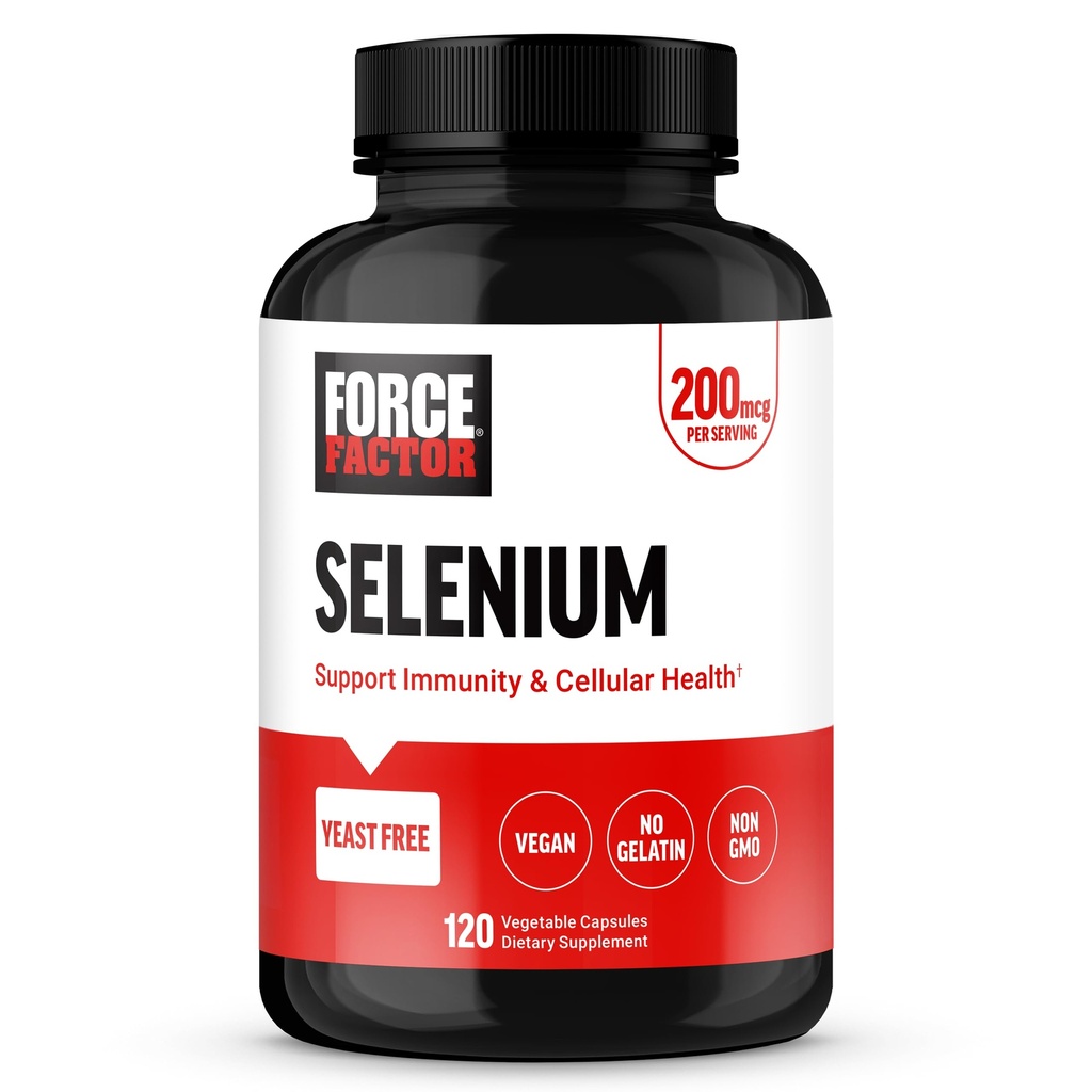 Force Factor Selenium Immunosupport Supplement, Selenium 200mcg kapselit tukemaan immuunipuolustusta, immuniteetin täydentää, Vegan, ei-GMO, 120 kapselia
