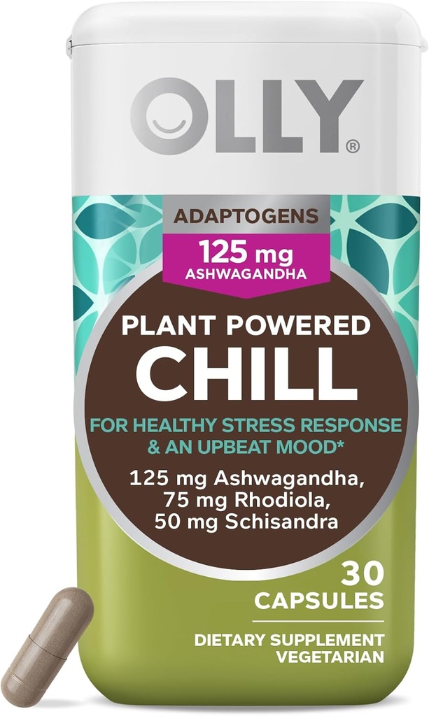 Olly Chill Adaptogen, Ashwagandha, Mood Support Supplement Rhodiola Root, Kasvissyöjä Kapselit - 30ct